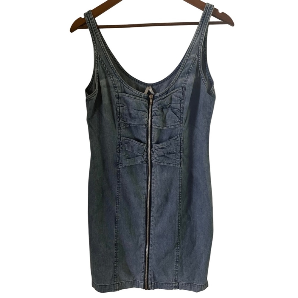 MAX RAVE Y2K Denim Tank Dress Cinched & Zipper Front Size Medium
